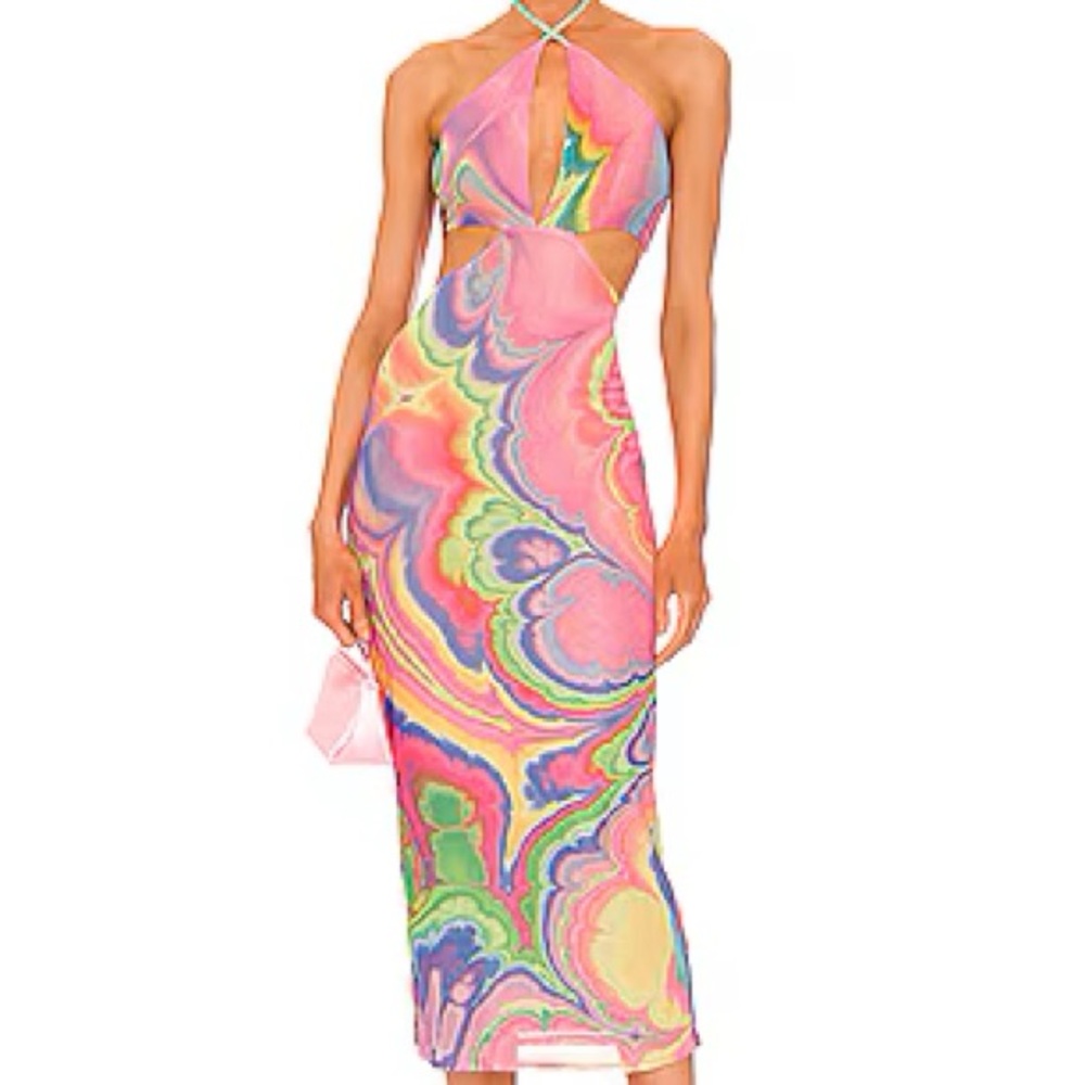 Tessa Mesh Midi Dress in Abstract Multi Marble from Revolve